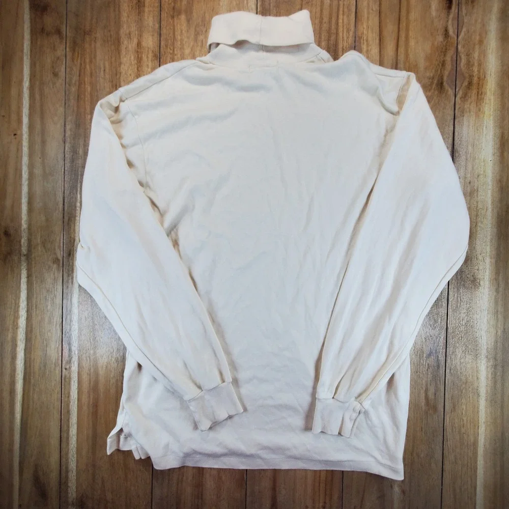 VTG Polo Ralph Lauren Turtleneck Mens Large Cream Cotton Long Sleeve USA Made